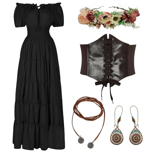 HSDOU 5 Pcs Renaissance Medieval Costume Dress Women Fairy Dress Peasant Cottagecore Dress 1700s Victorian Fantasy Fairy Costume(Z3768BK,3XL) - Image 1