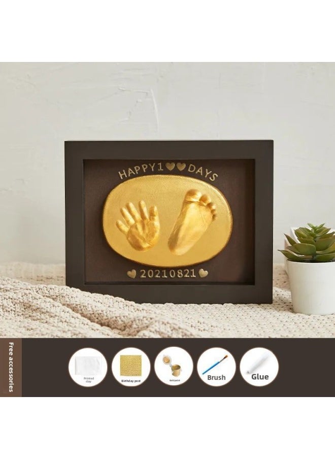 Baby Full Moon Commemorative Hand And Foot Print Baby Handprint Footprint Photo Frame Newborn One Hundred Days Hand And Footprint Fetal Hair Souvenir-Specification:8inch Horizontal Style (available Before Half A Year Old) + Bottle  - Image 1
