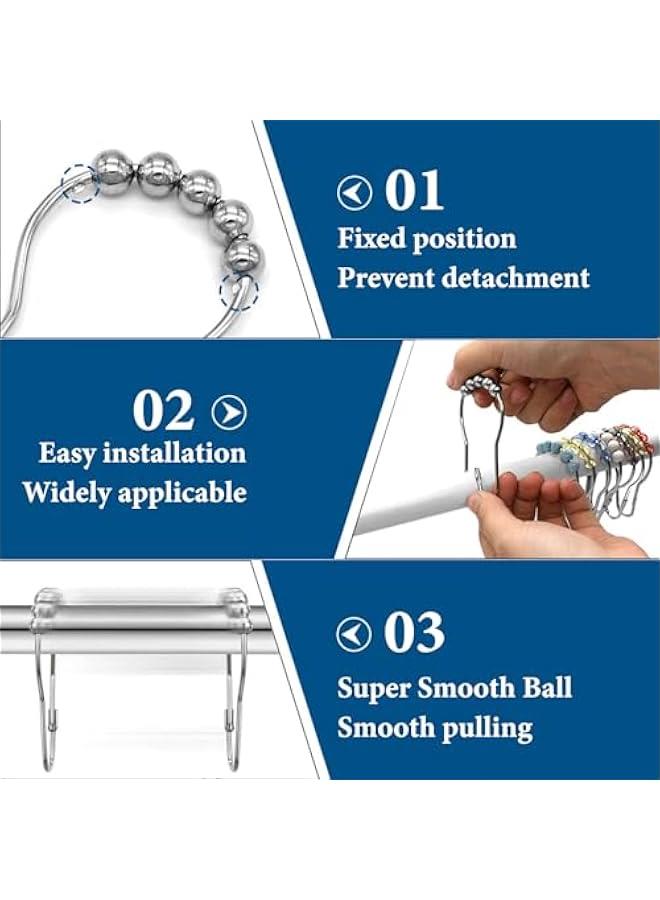 24PCS Stainless Steel Shower Curtain Hooks Rust Proof, Shower Curtain Rings Polished Nickel, Heavy Curtain Rod Rings for Bathroom, Durable Bathroom Decor Hooks Chrome Silver  - Image 3