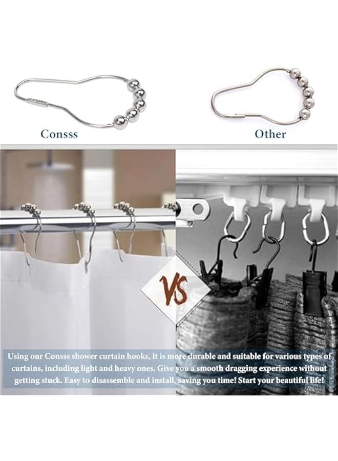 24PCS Stainless Steel Shower Curtain Hooks Rust Proof, Shower Curtain Rings Polished Nickel, Heavy Curtain Rod Rings for Bathroom, Durable Bathroom Decor Hooks Chrome Silver  - Image 4