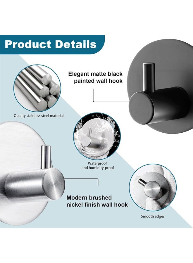 Adhesive Towel Hooks Stainless Steel Sticky Hooks Wall Hooks Holder No Drill for Hanging Coat, Hat, Towel Robe for Bathroom Kitchen Door Window Cabinet Sticky Hooks(Black 4 PCS) - Image 4