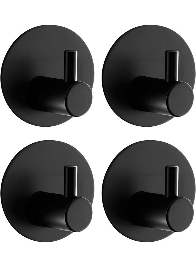 Adhesive Towel Hooks Stainless Steel Sticky Hooks Wall Hooks Holder No Drill for Hanging Coat, Hat, Towel Robe for Bathroom Kitchen Door Window Cabinet Sticky Hooks(Black 4 PCS) - Image 1