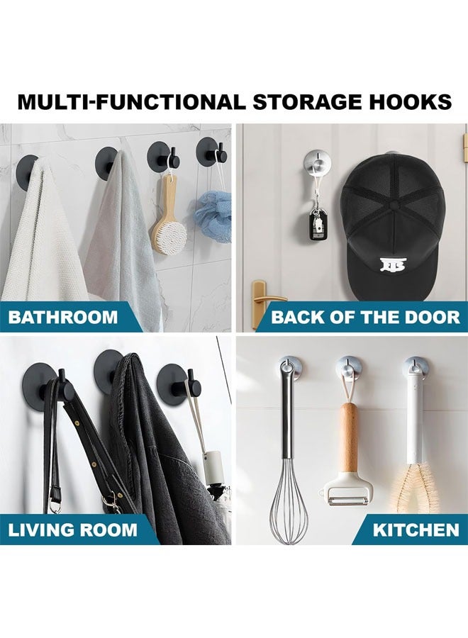 Adhesive Towel Hooks Stainless Steel Sticky Hooks Wall Hooks Holder No Drill for Hanging Coat, Hat, Towel Robe for Bathroom Kitchen Door Window Cabinet Sticky Hooks(Black 4 PCS) - Image 3