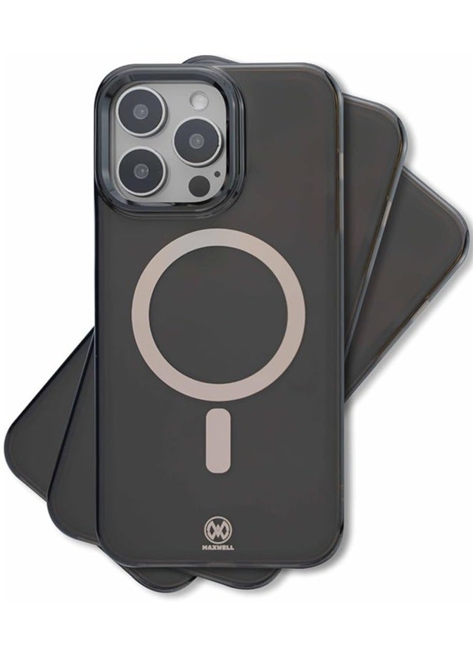 Maxwell Electronics Maxwell Crystalline Compatible with MagSafe Case for iPhone 15 Pro - Clear Drop-Proof Protective Cover with Metallic Camera Lens Protection, Wireless Charging Compatible (Black) - Image 1