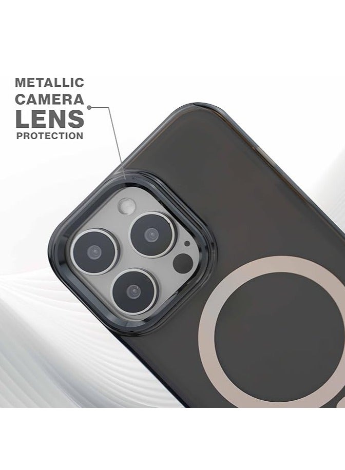 Maxwell Electronics Maxwell Crystalline Compatible with MagSafe Case for iPhone 15 Pro - Clear Drop-Proof Protective Cover with Metallic Camera Lens Protection, Wireless Charging Compatible (Black) - Image 3
