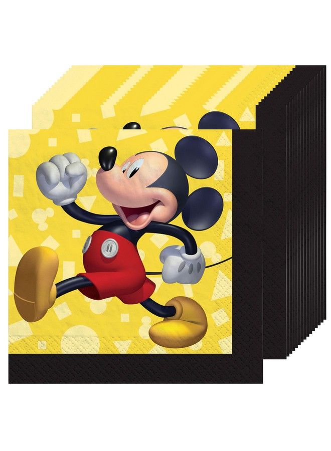 Amscan Mickey Mouse Beverage Paper Napkins 5" X 5" ; Multicolor ; Pack Of 16 - Image 1