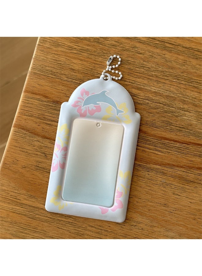 NIBEMINENT 1 - Piece Blue Dolphin Four-leaf Grass Kpop Photo Card Holder Pendant Key Chain ID Badge Holder ID Card Holder Photo Card Protector for School ID Office ID Access Card for Women Girls - Image 1