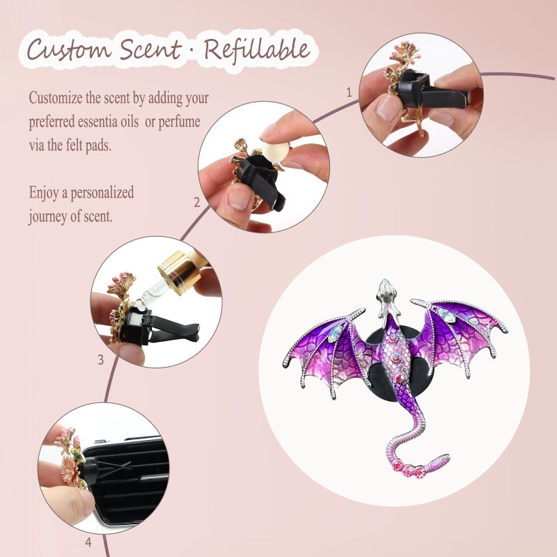 ORIESSE Purple Dragon Car Accessory,1pcs Bling Wyvern Car Air Freshener Vent Clip,Cute Girly Refillable Air Freshener Diffuser,Dazzing Rhinestone Dashboard Decoration for Women - Image 5