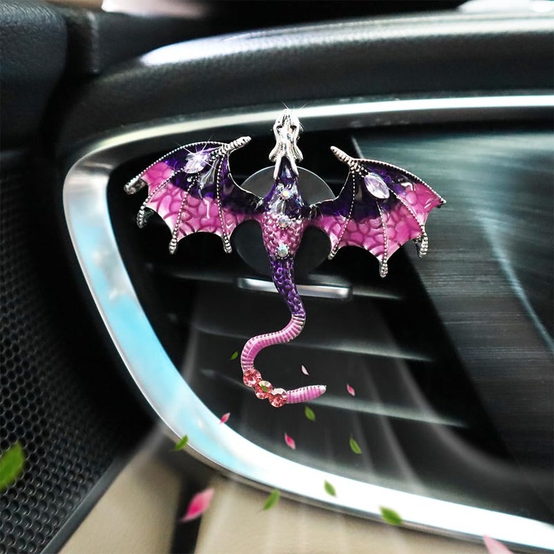 ORIESSE Purple Dragon Car Accessory,1pcs Bling Wyvern Car Air Freshener Vent Clip,Cute Girly Refillable Air Freshener Diffuser,Dazzing Rhinestone Dashboard Decoration for Women - Image 2