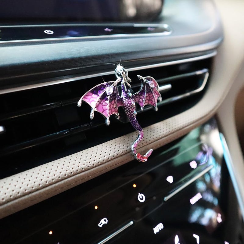 ORIESSE Purple Dragon Car Accessory,1pcs Bling Wyvern Car Air Freshener Vent Clip,Cute Girly Refillable Air Freshener Diffuser,Dazzing Rhinestone Dashboard Decoration for Women - Image 3