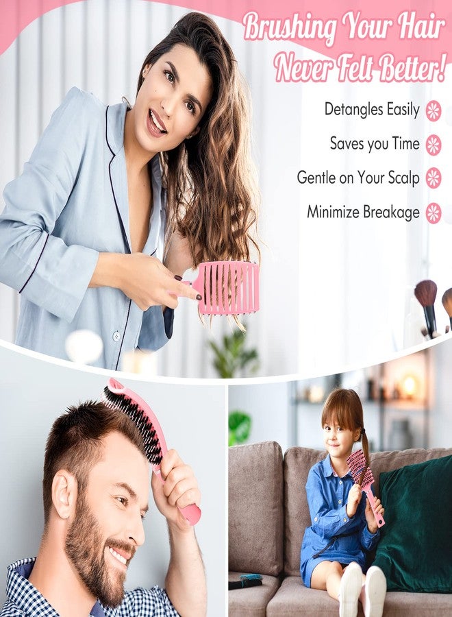 URTHEONE Hair Brush,Detangling Hairbrush Boar Bristle Hair Brushes for Women Men Kids Curly Thick Long Short Wet or Dry Hair, Curved Vented Detangler Brush for Faster Blow Drying (Pink) - Image 5