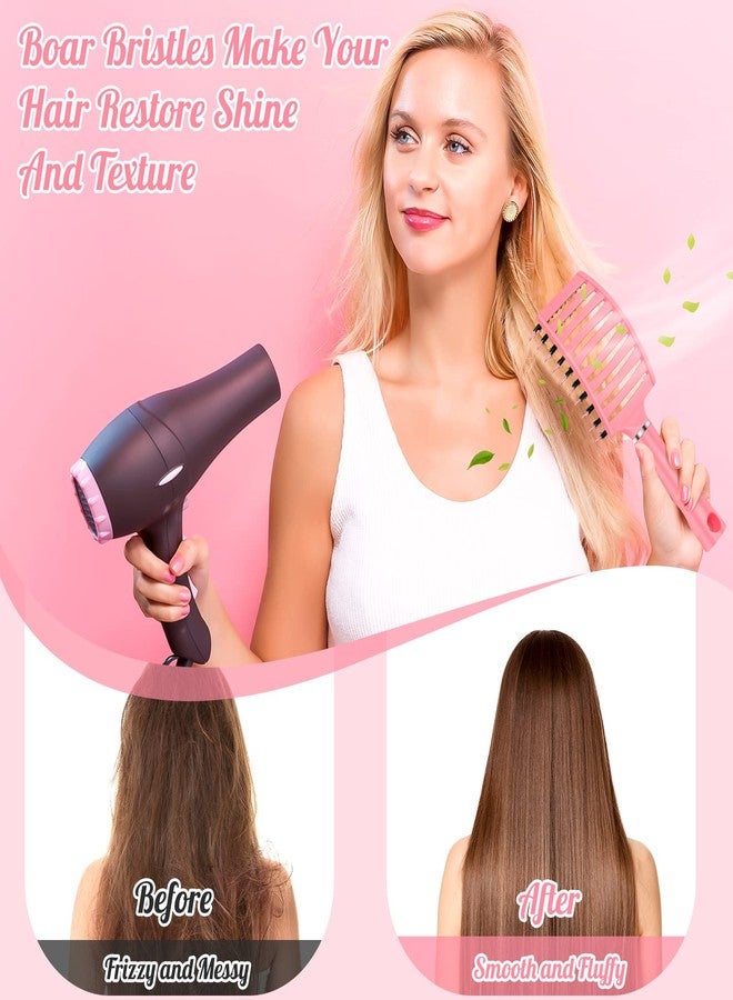 URTHEONE Hair Brush,Detangling Hairbrush Boar Bristle Hair Brushes for Women Men Kids Curly Thick Long Short Wet or Dry Hair, Curved Vented Detangler Brush for Faster Blow Drying (Pink) - Image 3