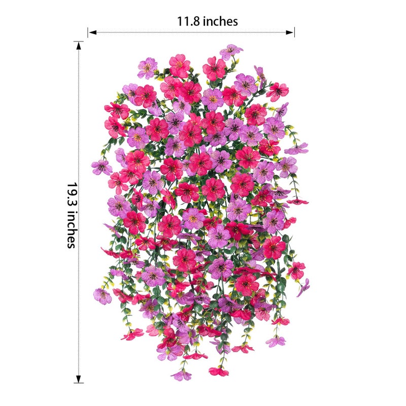 HyeFlora Artificial Flowers for Outdoors Fake Hanging Decoration, 2Pcs Purple and Hotpink Spring Decor, Realistic Plants, UV & Fading Resistant Silk Flower for Porch Patio Balcony Planter Yard - Image 4