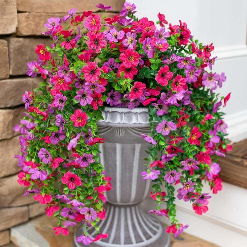 HyeFlora Artificial Flowers for Outdoors Fake Hanging Decoration, 2Pcs Purple and Hotpink Spring Decor, Realistic Plants, UV & Fading Resistant Silk Flower for Porch Patio Balcony Planter Yard - Image 1