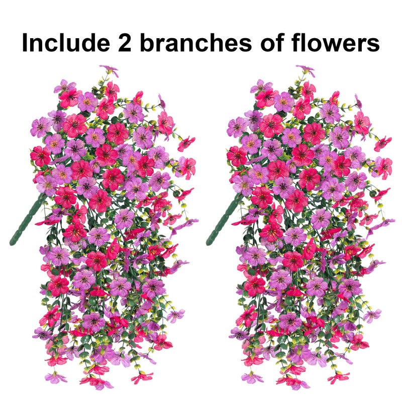 HyeFlora Artificial Flowers for Outdoors Fake Hanging Decoration, 2Pcs Purple and Hotpink Spring Decor, Realistic Plants, UV & Fading Resistant Silk Flower for Porch Patio Balcony Planter Yard - Image 2