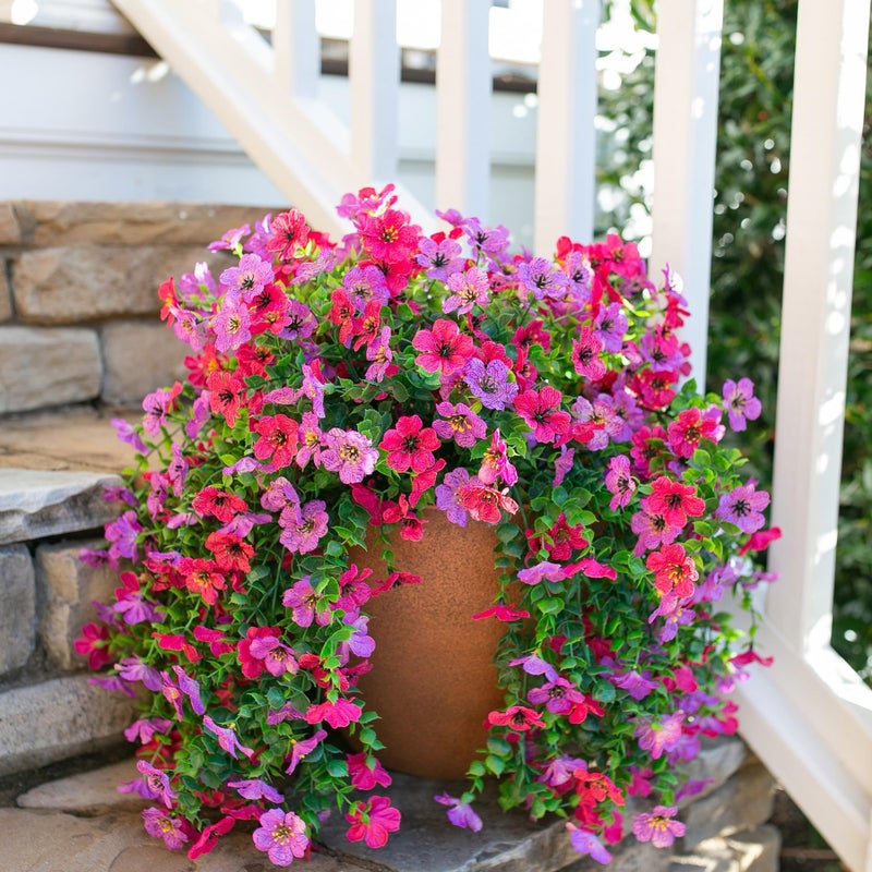 HyeFlora Artificial Flowers for Outdoors Fake Hanging Decoration, 2Pcs Purple and Hotpink Spring Decor, Realistic Plants, UV & Fading Resistant Silk Flower for Porch Patio Balcony Planter Yard - Image 5