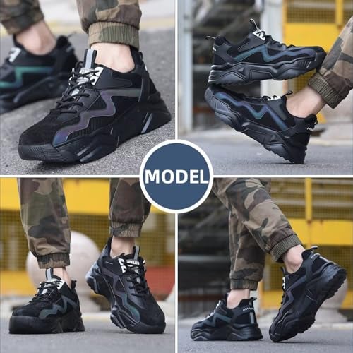 Ruivina Steel Toe Shoes for Women Safety Shoes Wide fit Indestructible Work Sneakers Men Lightweight Slip on Resistant Breathable Puncture Proof Composite Toe Shoe Black 41 - Image 2