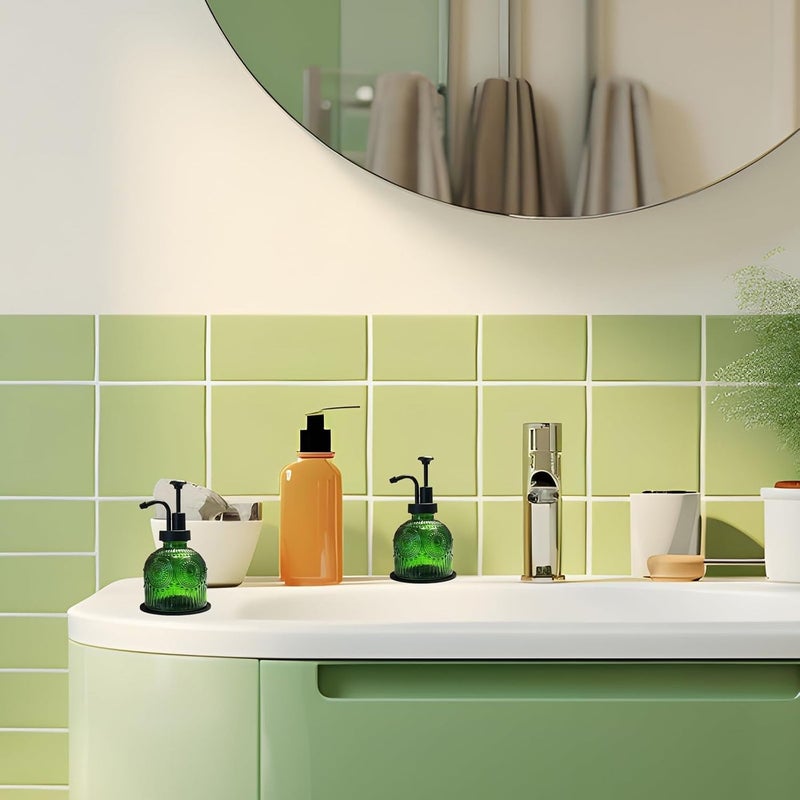 krofaue Vintage Soap Dispenser for Bathroom,Glass Kitchen Liquid Soap Dispenser with Pump,Farmhouse Antique,Cute Small Rustic  Decor(Green) - Image 3