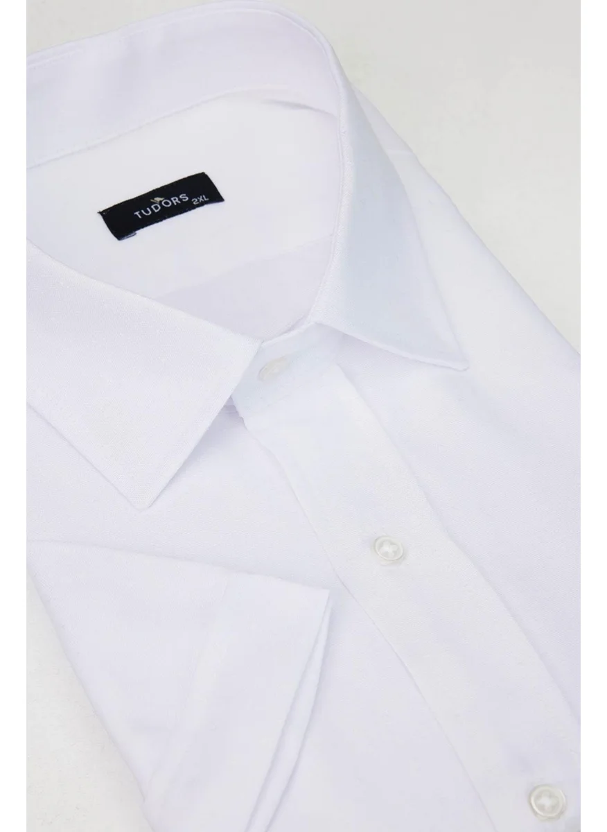 Tudors Large Size Short Sleeve Tie Holder Dobby Single Pocket Plain White Men's Shirt