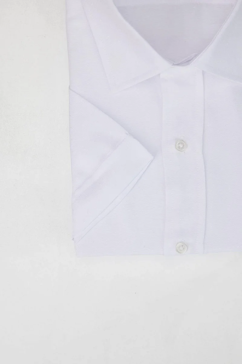 Tudors Large Size Short Sleeve Tie Holder Dobby Single Pocket Plain White Men's Shirt