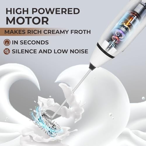 EMBOX Coffee Frother Electric | Coffee Maker | Double Spring Kit with Type-C Rechargeable Cord | Milk frother for Cappuccino Cream and Egg Whisker | Electric Blender Mixer (3 Whisk, White) - Image 5