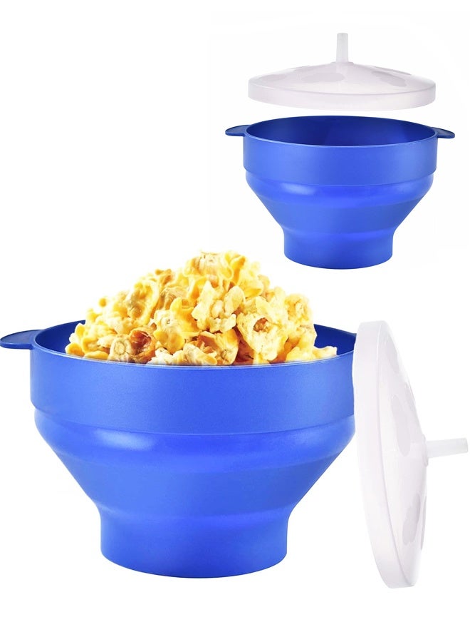 قابلة للطي الميكروويف وعاء، الميكروويف بوبكورن بوبر مع المقبضات، قابلة لإعادة الاستخدام وعاء حزم الحاوية، مقاومة للحرارة، سهلة التنظيف (الأزرق) - Image 1