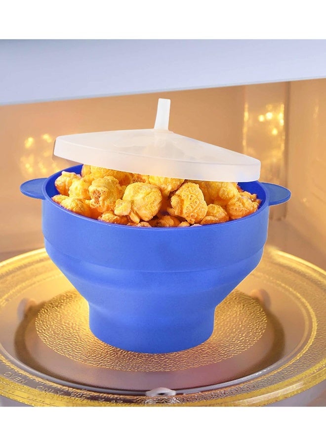 قابلة للطي الميكروويف وعاء، الميكروويف بوبكورن بوبر مع المقبضات، قابلة لإعادة الاستخدام وعاء حزم الحاوية، مقاومة للحرارة، سهلة التنظيف (الأزرق) - Image 5