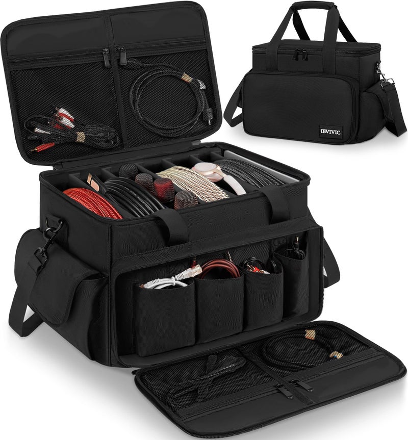 IBVIVIC Cable File Bag With Adjustable Dividers Dj Gig Bag for Cables CordsDJ GearSound Instrument and Accessories 16L x 11W x 12H inch Black - Image 2