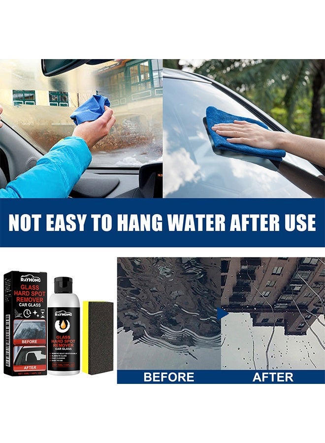 RAYHONG Glass Hard Spot Remover Car Glass Stripper Water Spot Remover Kit Removes Coating Wax Oil Film Cleaner With Sponge Stain Remover For Car Glass And Home Bathroom Glass - Image 4