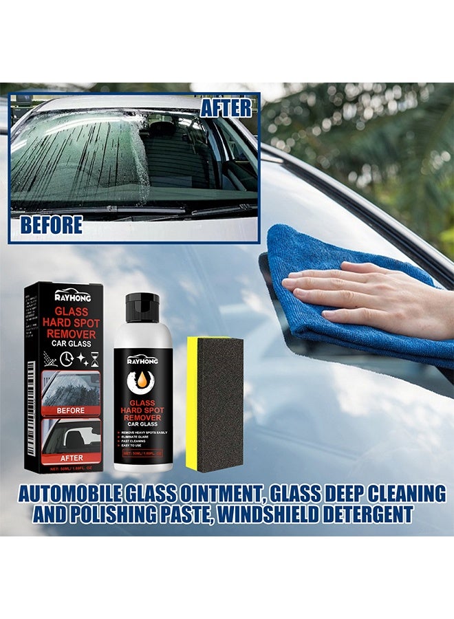RAYHONG Glass Hard Spot Remover Car Glass Stripper Water Spot Remover Kit Removes Coating Wax Oil Film Cleaner With Sponge Stain Remover For Car Glass And Home Bathroom Glass - Image 1