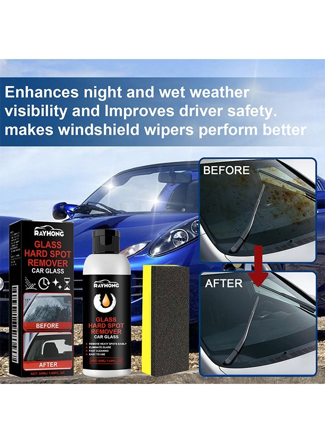 RAYHONG Glass Hard Spot Remover Car Glass Stripper Water Spot Remover Kit Removes Coating Wax Oil Film Cleaner With Sponge Stain Remover For Car Glass And Home Bathroom Glass - Image 2