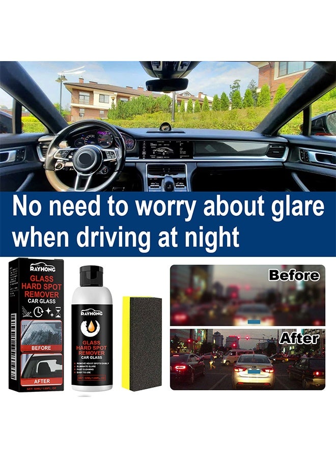 RAYHONG Glass Hard Spot Remover Car Glass Stripper Water Spot Remover Kit Removes Coating Wax Oil Film Cleaner With Sponge Stain Remover For Car Glass And Home Bathroom Glass - Image 3