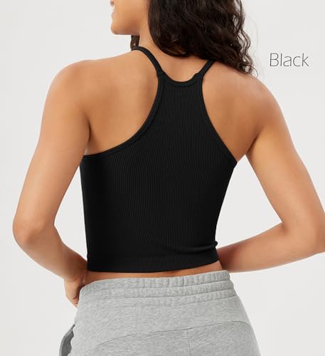 ODODOS Women's Crop Camisole 3-Pack Seamless Rib-Knit Crop Tank Tops, Long Crop, White Gray Black, Medium/Large - Image 4