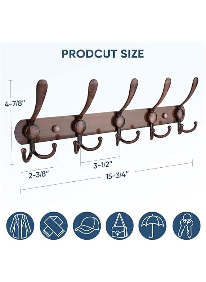 MIXDE Wall Mounted Coat Rack - 5 Tri Hooks, Heavy Duty, Stainless Steel, Metal Coat Hook Rail for Coat Hat Towel Purse Robes Mudroom Bathroom Entryway, Antique Copper, 2 Packs (46-04) - Image 3