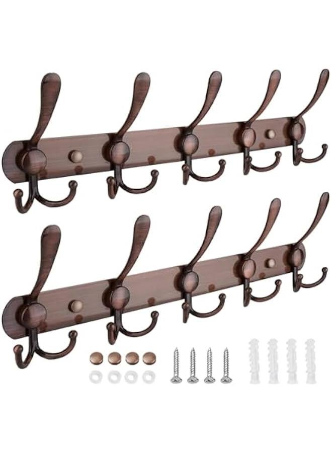 MIXDE Wall Mounted Coat Rack - 5 Tri Hooks, Heavy Duty, Stainless Steel, Metal Coat Hook Rail for Coat Hat Towel Purse Robes Mudroom Bathroom Entryway, Antique Copper, 2 Packs (46-04) - Image 1