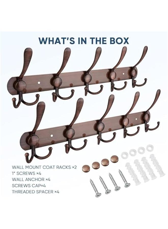 MIXDE Wall Mounted Coat Rack - 5 Tri Hooks, Heavy Duty, Stainless Steel, Metal Coat Hook Rail for Coat Hat Towel Purse Robes Mudroom Bathroom Entryway, Antique Copper, 2 Packs (46-04) - Image 2