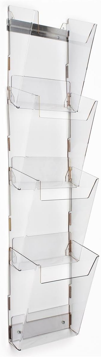 Displays2go Wall Mounted Magazine Rack 16 Single Pockets Frameless Design with Notched Front Panel for Easy Access Clear Acrylic  - Image 4