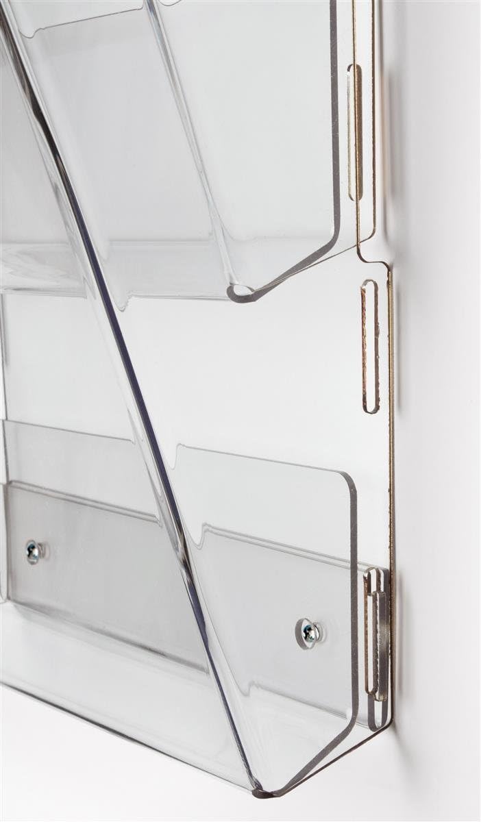 Displays2go Wall Mounted Magazine Rack 16 Single Pockets Frameless Design with Notched Front Panel for Easy Access Clear Acrylic  - Image 3