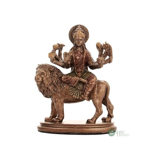 INDICAST- Resin 4" Durga MATA Copper Finish Hindu God Statue Maa Durga Idol Figurine Decoration and Pooja Gifting Purpose Sculpture Office House Warming Murti - Image 2
