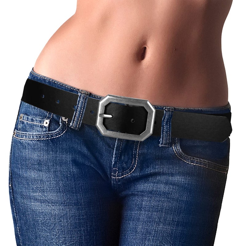 Ssumday Womens Girl Female Ladies Reversible Faux Leather Black Coffee Belts for Jeans Pants with Vintage Silver Buckle and Plus Size(1-L) - Image 1