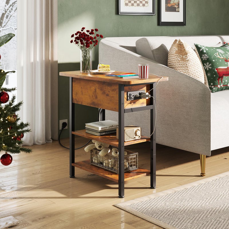 WLIVE End Table with Charging Station, Flip Top Narrow Side Table with Storage Shelf, Small Nightstand with USB Ports and Outlets,Bedside Table for Living Room, Bedroom,11.81" D x 23.62" W x 24.33" H - Image 5