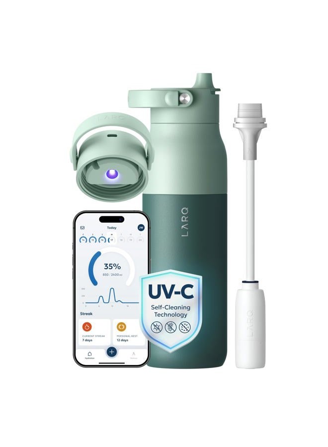 LARQ PureVis 2 Self Cleaning Water Bottle - UV Water Purifier with Filter Straw, Smart App Hydration Tracking, Insulated Stainless Steel - Eucalyptus Green, 23 Oz - Image 1