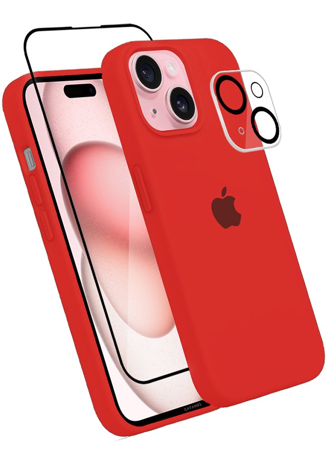 CATANES - 3 Packs For iPhone 15 Plus Case Screen Protector and Camera Lens Protector Upgrade Defender Silicone Cover Shockproof Anti-Scratch Protective Phone Case Red - Image 1