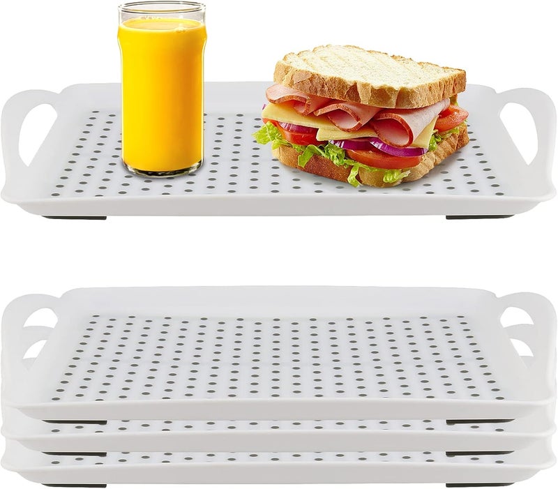 HOIGON 4 Pack 165 x 114 x 16 Inch AntiSlip Food Serving Tray with Handles Rectangular Plastic Serving Trays Cafeteria Dinner Trays for Eating On Couch Bed - Image 1