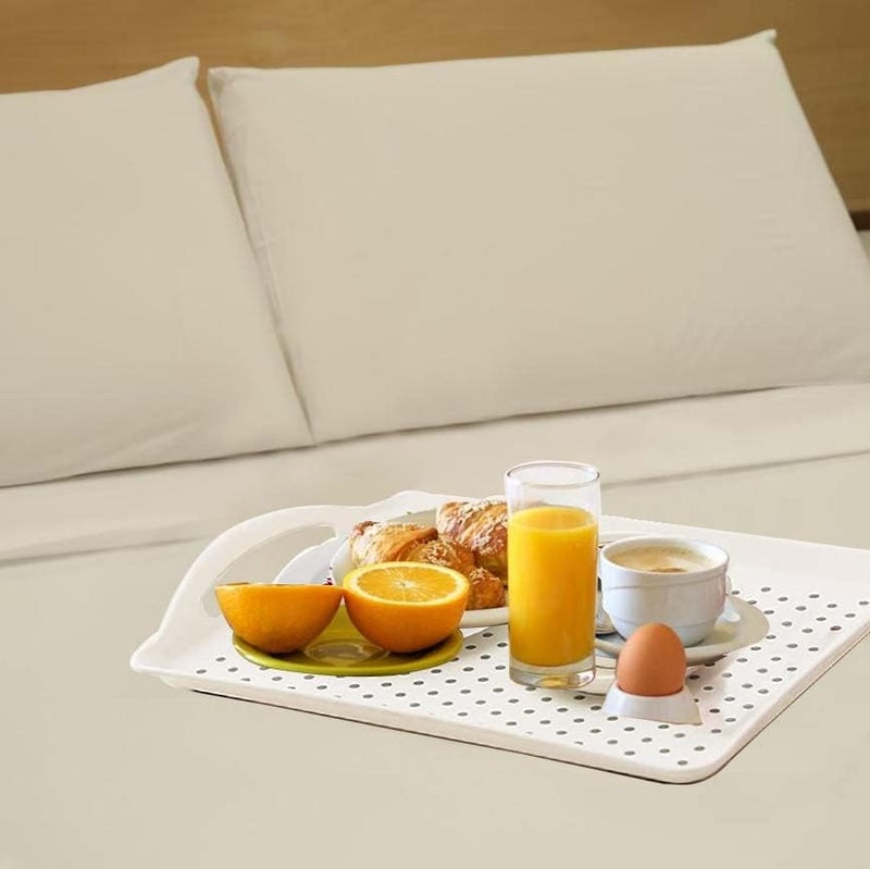 HOIGON 4 Pack 165 x 114 x 16 Inch AntiSlip Food Serving Tray with Handles Rectangular Plastic Serving Trays Cafeteria Dinner Trays for Eating On Couch Bed - Image 4