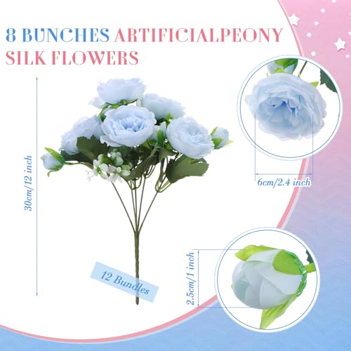 Geosar 16 Bundles Artificial Peonies Flowers Fake Silk Peony Bouquet Faux Peonies Flowers Bulk for Decoration Vase Floral Arrangements Wedding Party Table Light PinkLight Blue - Image 3