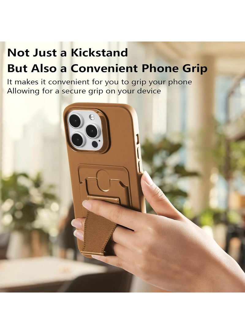 DUSALA Leather Card Holder Case Compatible with iPhone 13 Pro Max 6.7 inch, Shockproof Leather Back Card Storage Plus Phone Stand (Brown) - Image 5