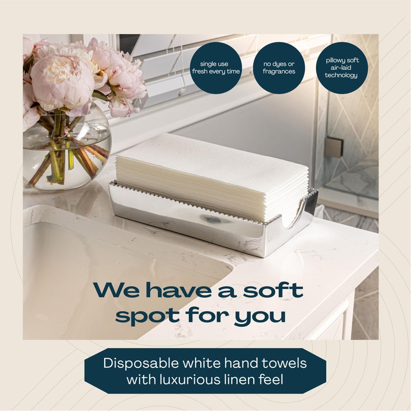 Lintext Disposable Linen-Feel Guest Towels - 12" x 17" Cloth-Like Hand Towels - Made In USA, Soft And Absorbent Paper Napkin For Bathroom, Kitchen, Or Event [Extra-Soft - Pack of 50], White - Image 2