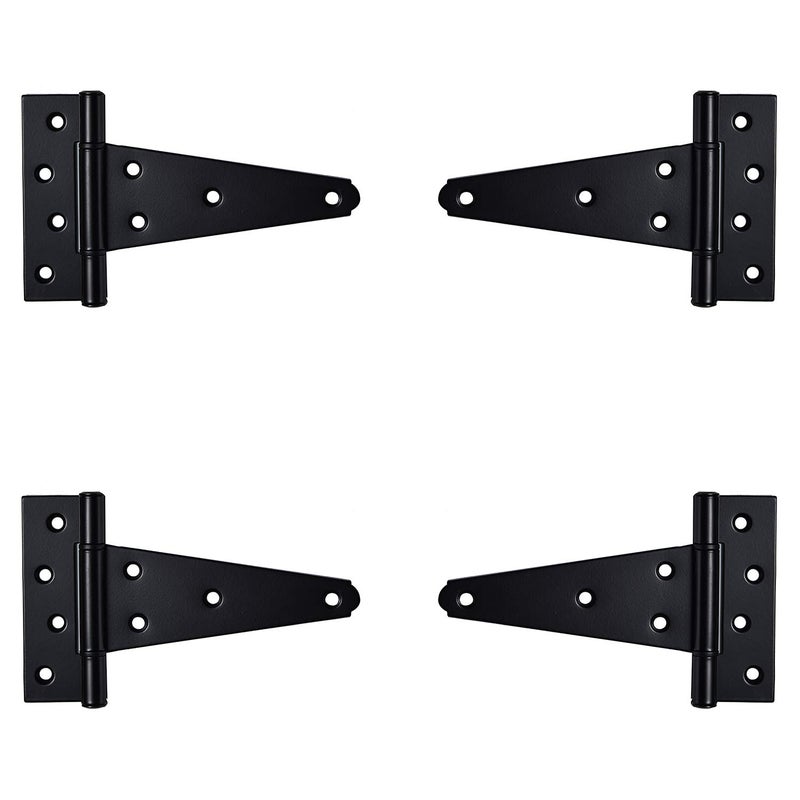 Sankins 6 Inch T-Strap Heavy Duty Shed Door Hinges Black Tee Hinge For Wooden Fences Yard Door Barn Door Gates  Wrought Hardware Rustproof 4 Pcs - Image 4