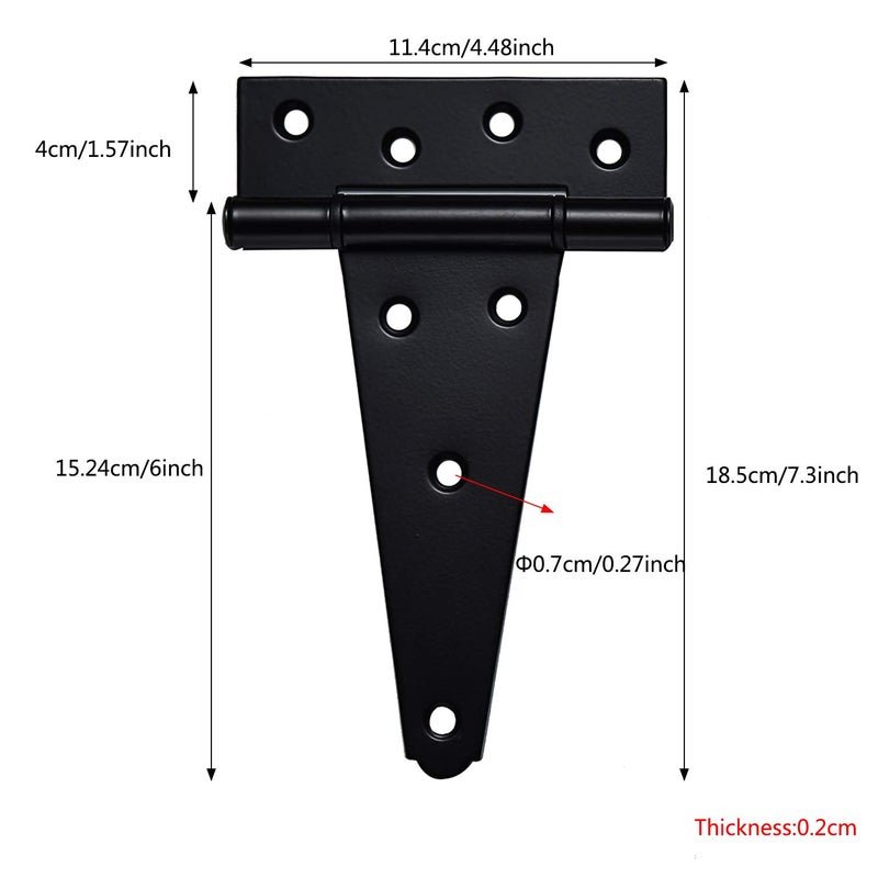 Sankins 6 Inch T-Strap Heavy Duty Shed Door Hinges Black Tee Hinge For Wooden Fences Yard Door Barn Door Gates  Wrought Hardware Rustproof 4 Pcs - Image 3